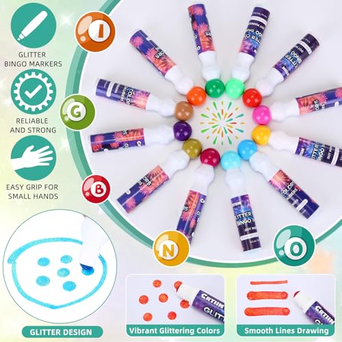 Crtiin 72 Pack 0.5 oz Glitter Bingo Dauber Marker Bulk, 12 Colors