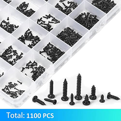10 Kinds Small Multi-Purpose M1 M1.2 M1.4 M1.7 Phillips Head Micro Screws Self-Tapping Electronic Screws Assortment Kit Pack of 1000 - color: Black
