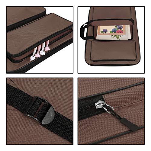 A3 Art Portfolio Carry Case Bag Drawboard Storage Portable Shoulder Tote - color: Coffee
