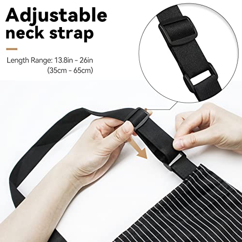 NLUS 2 Pack Kitchen Cooking Aprons, Adjustable Bib Soft Chef Apron with 2 Pockets for Men Women (Black Pinstripes) - color: Black Pinstripes