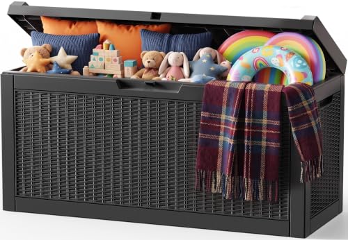 Outdoor Storage Box,120 Gallon Waterproof Resin Patio Deck Box - color: Black, size: 120 Gallon