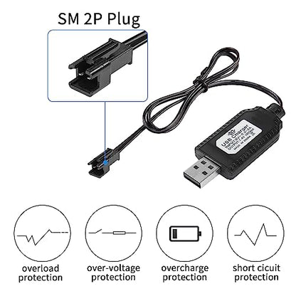 YACSEJAO 2 Pack USB Charger Cable with SM-2P Connector Plug Compatible with 7.4V 1000mA LiPo Batteries for RC Drones Vehicle Buggy Car Truck Boat