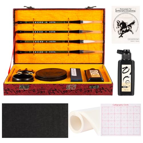 Chinese Calligraphy Set Japanese Calligraphy Kit for Beginners-Red - color: Red