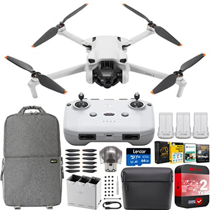 DJI Mini 3 Camera Drone Quadcopter + RC-N1 Controller (No Screen) + Fly More Kit, 4K Video, 38min Flight Time, True Vertical Shooting, Intelligent Modes Bundle with Deco Gear Backpack + Accessories - style: RC-N1 Fly More Kit + SW