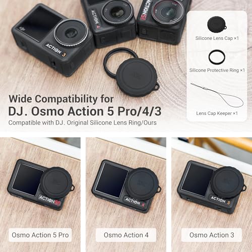 JJC Rubber Lens Cap for DJI Osmo Action 5 Pro 4 3,with Lens Ring & String - color: Silicone Lens Cap