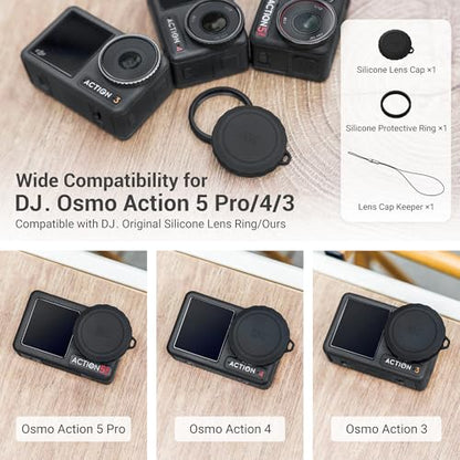 JJC Rubber Lens Cap for DJI Osmo Action 5 Pro 4 3,with Lens Ring & String - color: Silicone Lens Cap