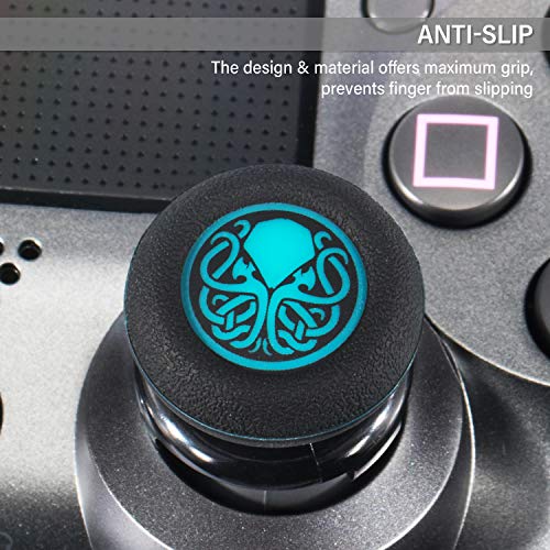 FPS Thumbstick Extender & Printing Rubber Silicone Grip Cover 2 Sets for PS5 & PS4 Controller (Cthulhu Abyss Blue) - color: 1