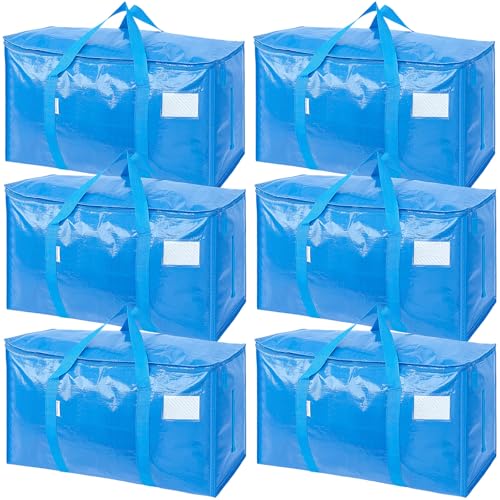 TICONN 6 Pack Extra Large Moving Bags Heavy Duty with Zippers & Carrying Handles, Durable Storage Bags Moving Boxes for Closet Organizers and Storage (6 Pack, Sky Blue) - color: Sky Blue, size: 6 Pack