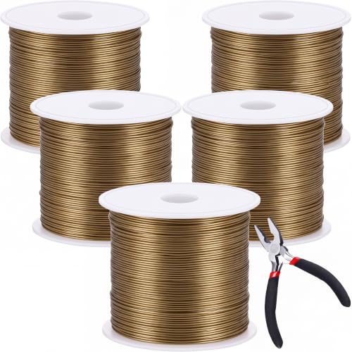 Funrous 5 Rolls Copper Wire 18 20 22 24 26 Gauge with Pliers,Ancient Cyan - color: Cyan