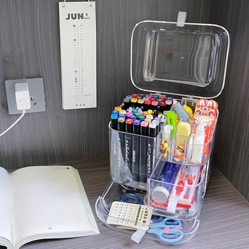 Clear Acrylic Pen Organizer, Desktop Storage Box with Multiple Compartments, Makeup Brush Storage Organizer for Office School Home Supplies