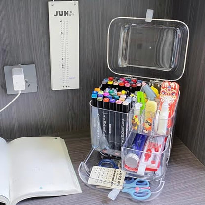 Clear Acrylic Pen Organizer, Desktop Storage Box with Multiple Compartments, Makeup Brush Storage Organizer for Office School Home Supplies