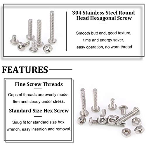 Hilitchi 250-Piece [M3] Stainless Steel Hex Socket Button Head Cap Bolts Screws Nuts Assortment Kit (M3) - color: M3