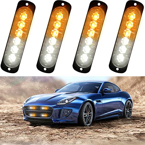 6LED Car Truck Emergency Beacon Warning Hazard Flash Strobe Light Amber/White 4-pack - color: Amber White