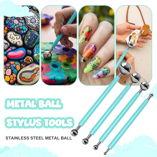 18 Pcs Dotting Tools Silicone Clay Sculpting Tool Ceramic Clay Ball Stylus Pottery Embossing Tool for Rock Modeling Blending, Drawing - color: Green