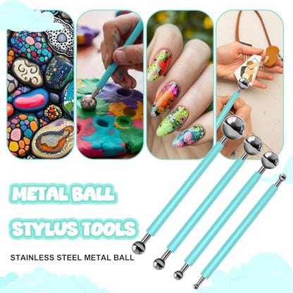 18 Pcs Dotting Tools Silicone Clay Sculpting Tool Ceramic Clay Ball Stylus Pottery Embossing Tool for Rock Modeling Blending, Drawing - color: Green