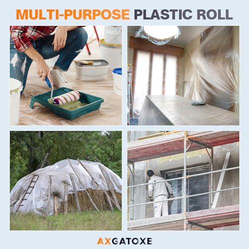 Axgatoxe Plastic Drop Cloth for Painting, Painter's Plastic Sheeting & Tarp - size: 200' Length x 9' Width