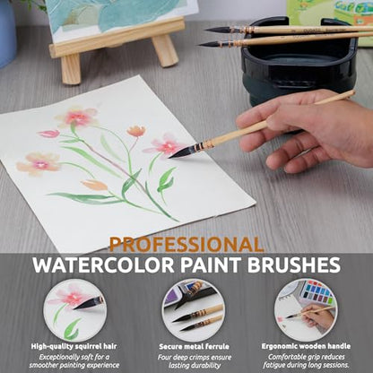 DUGATO Squirrel Hair Watercolor Paint Brushes, Mop Round Tip Brush, 4-Piece - color: 4 Brushes - Set