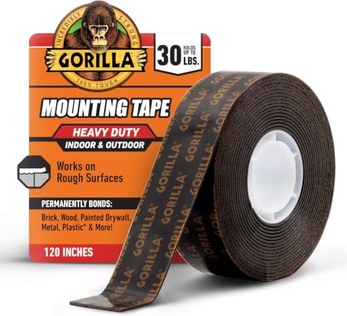 GORILLA Heavy Duty Double Sided Mounting Tape, Black Tape, 1" x 120" (Pack of 6) - Weatherproof for Indoor or Outdoor - size: 1" x 120" (6-Pack), style: 1 Pack