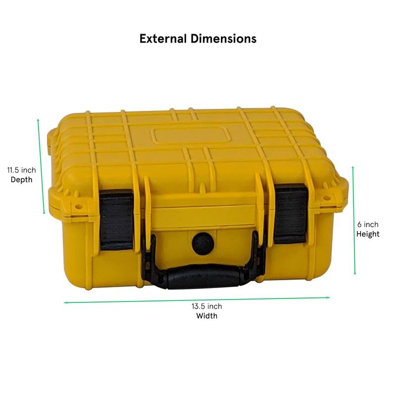 multicomp PRO Yellow Weatherproof Equipment Case, Polypropylene Construction with Foam Insert, 13.5" X 11.5" X 6" (L x W x H
