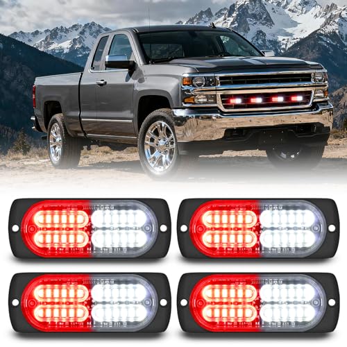 Nilight 4PCS 24LED Red White Strobe Light 12V/24V Grille Surface Mount - color: Red & White