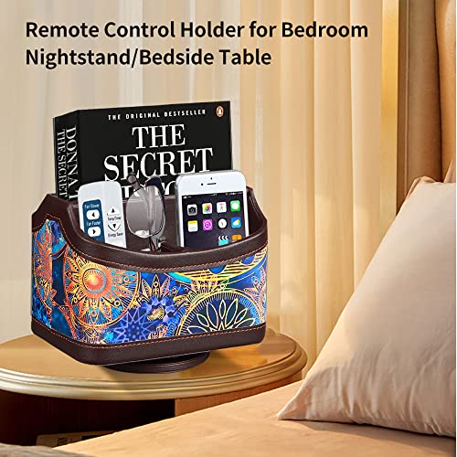 PU Leather 360° Rotatable Remote Control Holder,Nightstand TV Remote Caddy - color: Datura