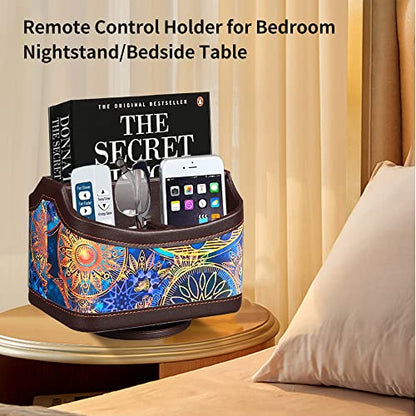 PU Leather 360° Rotatable Remote Control Holder,Nightstand TV Remote Caddy - color: Datura