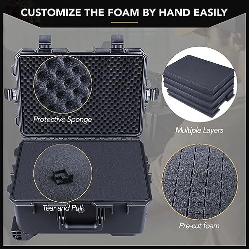 Lykus HC-5220 Hard Case with Wheels and Foam, Inner Size 19.09*12.68*8.66in - size: HC-5220
