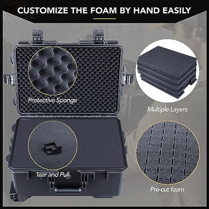 Lykus HC-5220 Hard Case with Wheels and Foam, Inner Size 19.09*12.68*8.66in - size: HC-5220