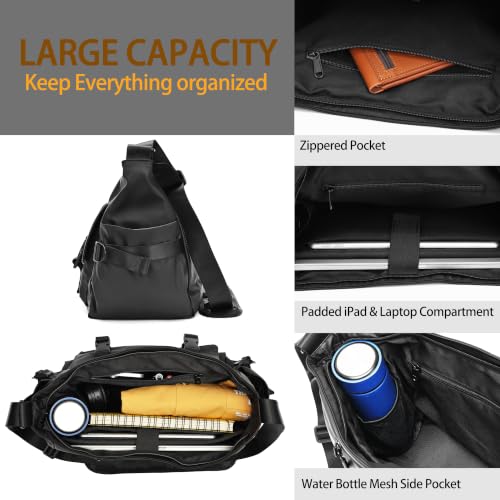 TurnWay messenger bag,Large Capacity Crossbody bags for men women.15×7×11in - color: Black