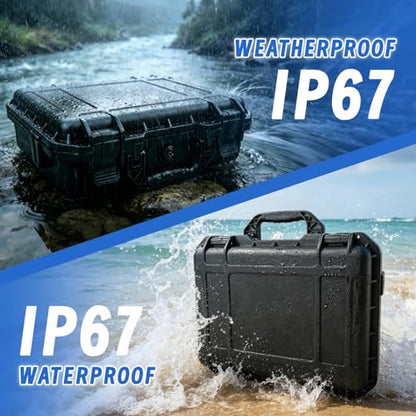 GreenCycle 14.3 x 11.4 x 4.5 Inch Waterproof Hard Case with DIY Customizable Foam Insert Portable Protective Storage Case with Knife for Camera Drones Equipments Tools Test Instruments,Black,4PK