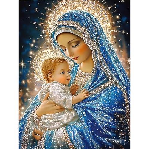 JFYHAB 5D Jesus Diamond Art Kits for Adults Beginners, Virgin Mary Diamond Painting Kits, DIY Full Round Drill Paint by Diamonds Dot Gem Art for Adults, Home Wall Decor 12 x 16 Inch