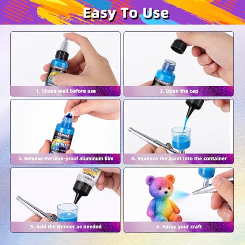 44 Colors Water-Based Acrylic Airbrush Paint Set with 6 Thinners - size: 0.67 Fl Oz (Pack of 1)