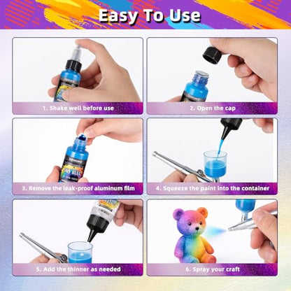44 Colors Water-Based Acrylic Airbrush Paint Set with 6 Thinners - size: 0.67 Fl Oz (Pack of 1)