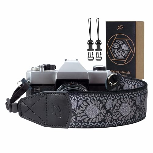 Padwa Lifestyle Camera Strap - 2" Retro Jacquard Embroidery Flower Camera Straps for Photographers,Adjustable Wide Camera Neck/Shoulder Strap with Genuine Leather Head for All DSLR/SLR Digital Cameras - color: Embroidery