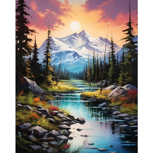 Mountain Paint by Numbers for Adults - Landscape Paint by Number on Canvas - color: MT12060