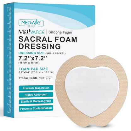 MedVance Silicone Foam Adhesive Dressing, 7"x7" Sacral, Box of 5