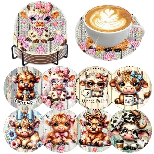 Diamond Art Coasters Kit for Adults, Diamond Painting Coasters - color: Cow-1