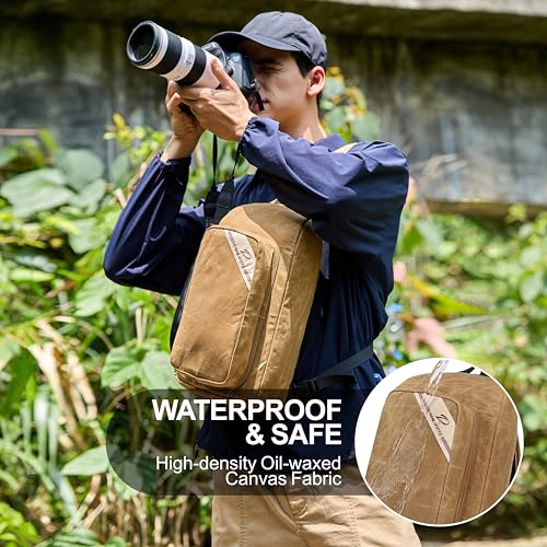 Padwa Lifestyle Khaki Crossbody Camera Bag - Waxed Memory Canvas Compact Camera Sling and Crossbody Bag with Fast Access,Versatile Lightweight Everyday Bag Great for Photographers Travel,Photography - color: Khaki, style: Crossbody Portable