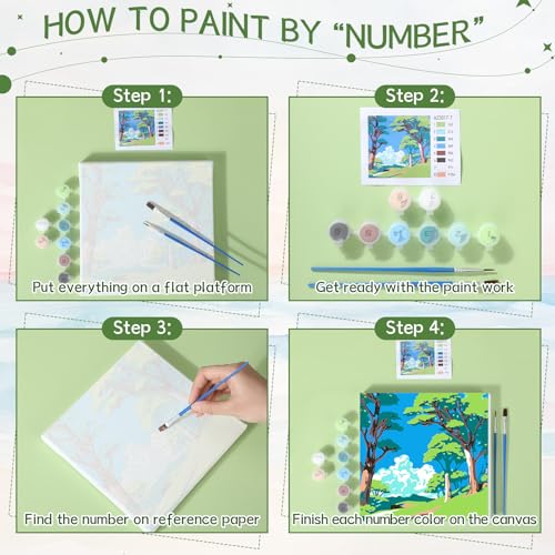 Nezyo 12 Sets Scenery Paint by Numbers Adults with Frame, 8x8 Inch Kit - style: Scenery