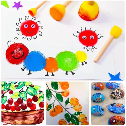 60 Pcs Round Paint Sponges Set, 5 Sizes Sponge Brushes for Painting - style: 60 Pcs Yellow