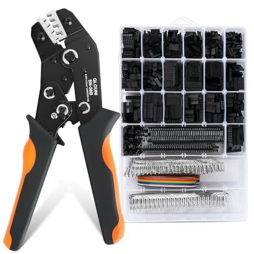Dupont Crimping Tool Kit, 2870 PCS 2.54mm Connector Assortment, SN-58B Ratcheting Wire Crimper AWG 24–16 (0.25–1.5mm²), 1–10 Pin & 2×2–2×9 Housings, 40-Pin Headers, Jumper Caps & Ribbon Cable - color: 2870pcs