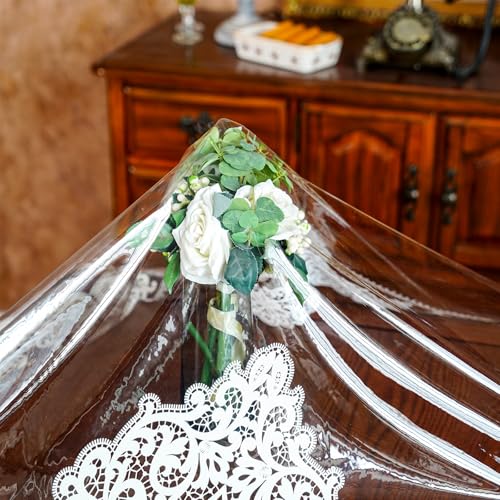 ARTABLE Lace Floral Print Clear Vinyl Tablecloth Wipeable 52 x 70 Inch - color: Lace-2, size: 70" x 52" (Rectangular)