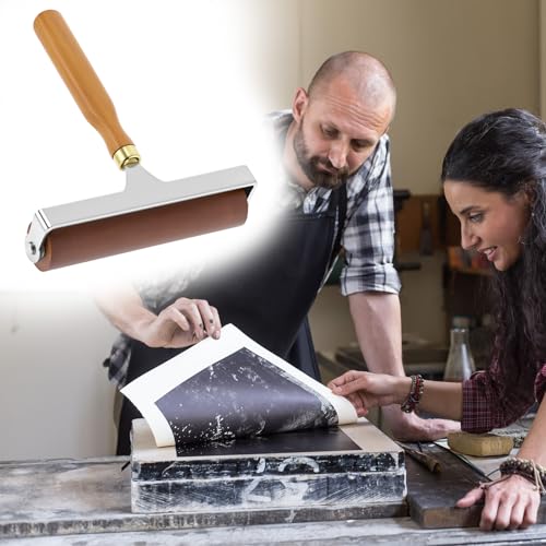 QWORK 6-Inch Soft Rubber Roller Brayer for Anti Skid Tape & Printmaking Tool, Professional Frame Roller, Brown