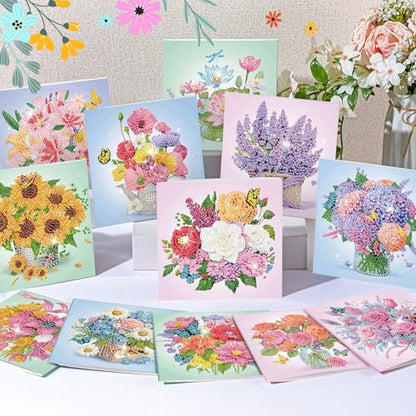 Saillong 12 Pack Flower Diamond Painting Greeting Cards with Envelopes - color: Flower