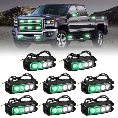 XRIDONSEN 8PCS Sync Grill Strobe Lights 32 LED Green White Emergency Lights - color: Green/White