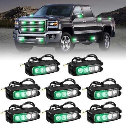 XRIDONSEN 8PCS Sync Truck Grill Lights 32 LED Green White Strobe Lights - color: Green/White