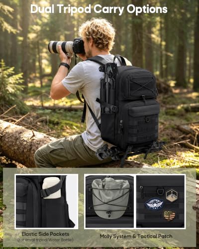 RAINSMORE Camera Backpack, DSLR/SLR/Mirrorless Tactical Camera Bag Cases - color: Black