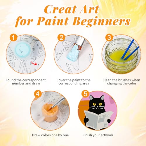 4 Pack Framed Paint by Numbers Kit for Adults, Black Cat, 8 x 12 Inch - color: TRTDOP4F206