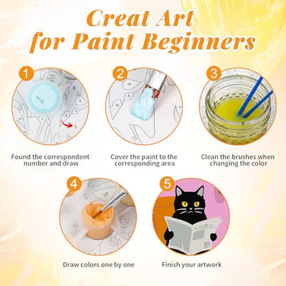 4 Pack Framed Paint by Numbers Kit for Adults, Black Cat, 8 x 12 Inch - color: TRTDOP4F206