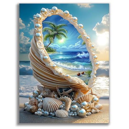 Gemozaic Beach Diamond Painting Kits for Adults, Seaside Shell Diamond Art - color: G9148